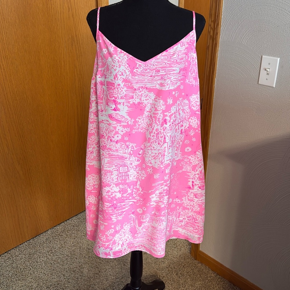 Lilly Pulitzer Prosecco Pink 100% Silk slip dress Size XL EEUC